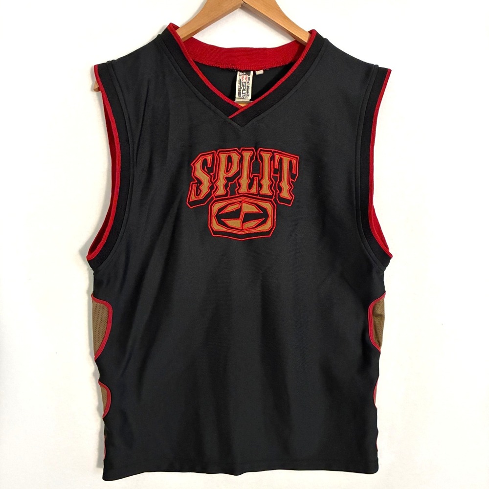 Vtg‎ Split Surf Skate Jersey Mens M Sleeveless Embroidered Grunge Basketball Y2K